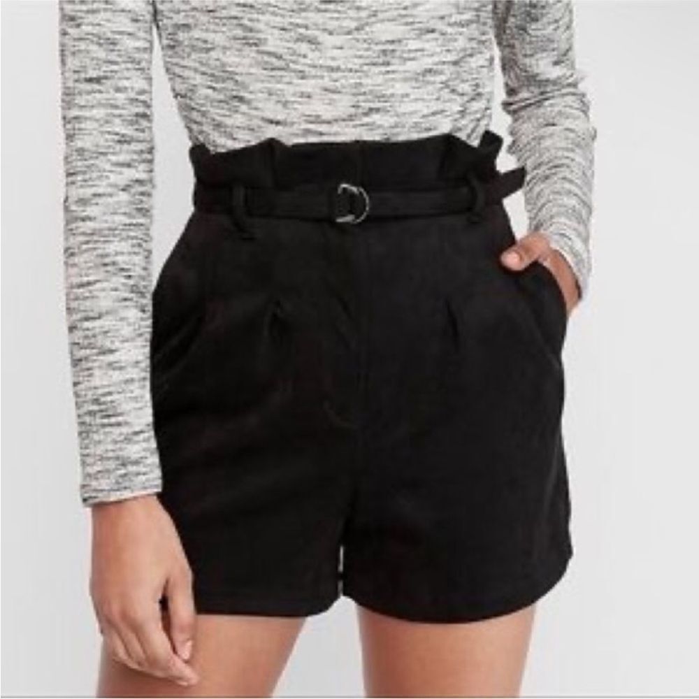 EXPRESS | Black Faux Suede Midi Extreme High Rise Shorts Women’s Size 16
